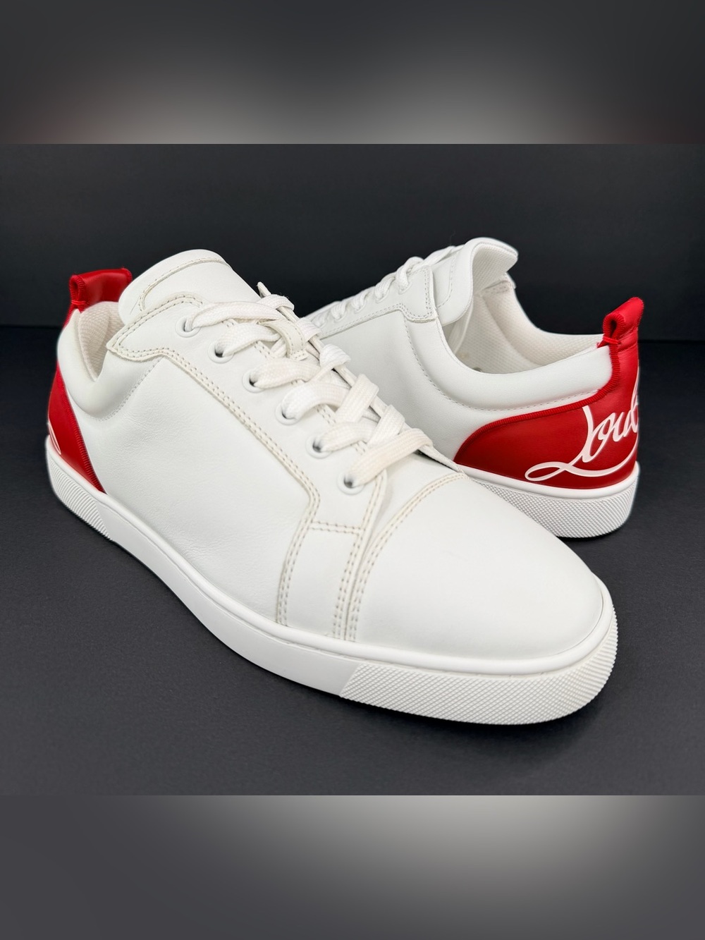 CHRISTIAN LOUBOUTIN Fun Louis Junior Flat  Red Leather Sneakers EU 41 - US 8